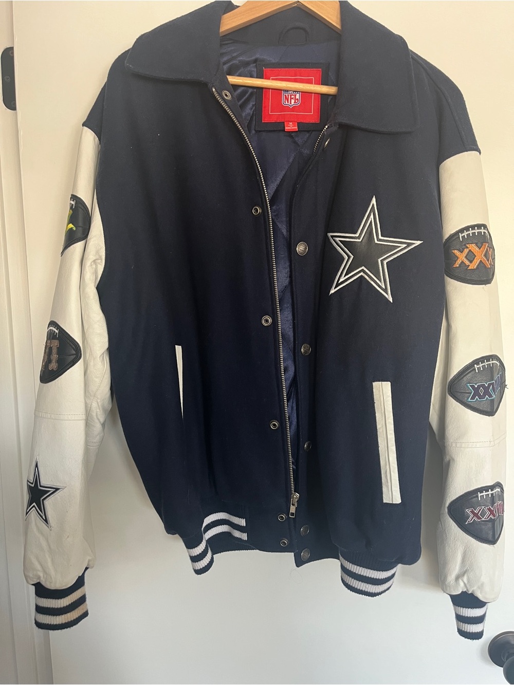 NFL Men's Navy and White Dallas Super Bowl Varsity Jacket